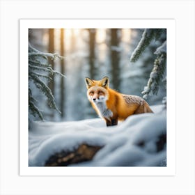 Fox In The Snow 3 Art Print