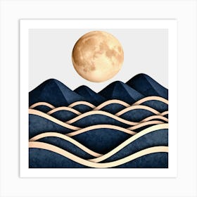 Moon And Waves 15 Art Print