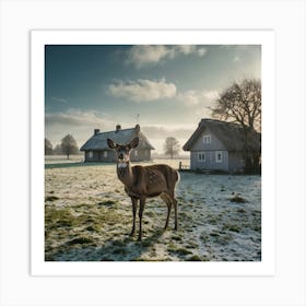 Deer In The Snow 9 Art Print