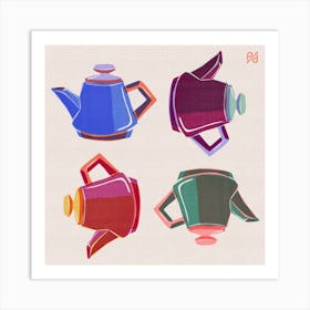 Four Little Teapots Square Art Print