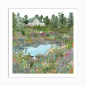 Pond In The Woods Coastal Maine Botanical Gardens USA Illustration Art Print Art Print