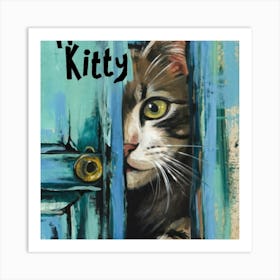 Kitty Peeking Out Of The Door Art Print