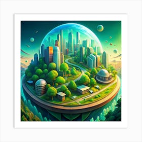 City Inside A Bubble In Space Art Print