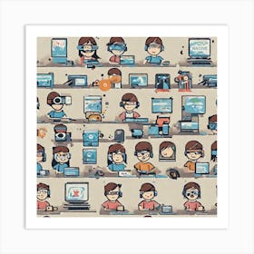 Illustration Of People Using Computers Art Print