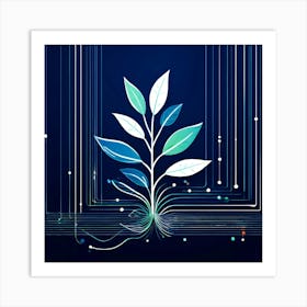 Plant Growing On A Blue Background Art Print