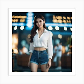 beautiful Asian Girl In Denim Shorts Art Print