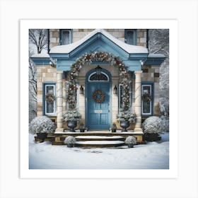 Blue House In The Snow Art Print