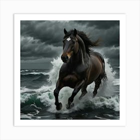 Horse Running In The Ocean 1 Art Print