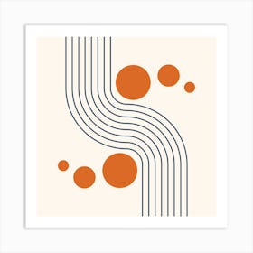 Modern Rainbow and Sun Abstract Geometric Lines in Navy and Burnt Orange 3 Art Print