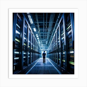 A Large Telecom Datacenter Interior Framed By Numerous Towering Server Racks No Human Presence The (3) Art Print