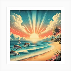 Dolphins At The Beach Art Print