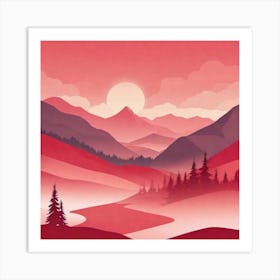 Misty mountains background in red tone 68 Art Print