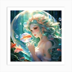 Anime Art, Mermaid and a pearl 1 Art Print