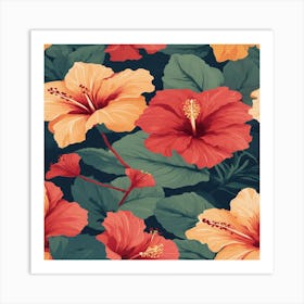 Hibiscus Seamless Pattern 1 Art Print