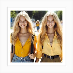 Two Girls In Yellow Shirts Art Print