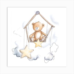 Teddy Bear Swing Watercolour Nursery 2 Art Print