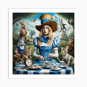 Tea Time Whimsy: Among the Fanciful Felines of Wonderland Series Art Print