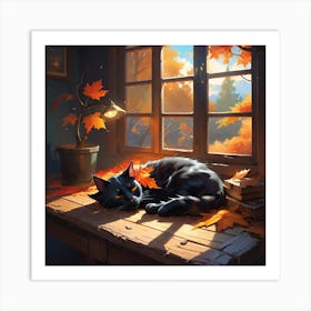 Cat On A Window Art Print