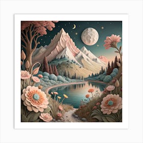 Moonlight In The Mountains 1 Art Print