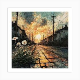 Sunset On The Street Art Print