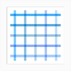 Retro tonal Blue Spring Gingham Stripes on white Art Print