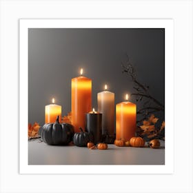 Autumn Candles And Pumpkins Art Print