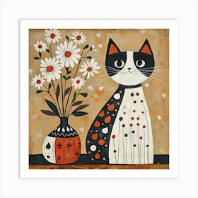 Cat With Flowers 25 Art Print