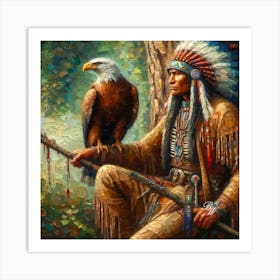 Oil Texture Native American Indian And Eagle Copy Art Print