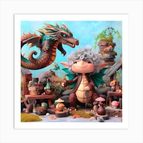 Elf And Dragon Art Print