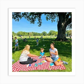 Family Enjoys A Leisurely Day In The Park Picnic Setup On A Checkered Blanket Laughter Playing Fr Poster