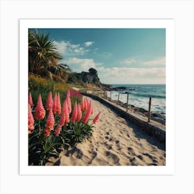 Pink Flowers On The Beach 13 Art Print