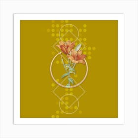 Vintage Orange Bulbous Lily Botanical with Geometric Line Motif and Dot Pattern n.0120 Art Print