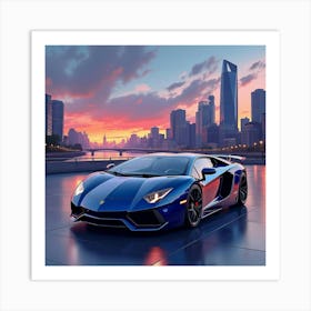 Elegant Lamborghini Centenario In A Watercolor Cityscape At Twilight 1 1 Art Print