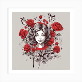 Red Roses And Butterflies Art Print