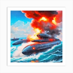 Warships In The Ocean Art Print