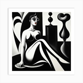 'The Woman In Black And White' abstract Art Print