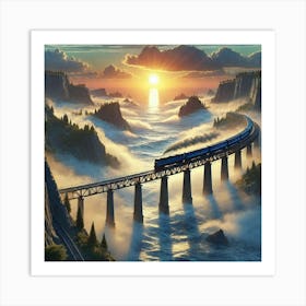 Train On A Bridge Art Print