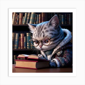 Cat Reading Book 1 Art Print