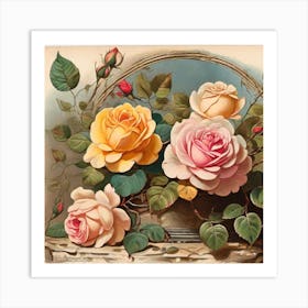 Roses In A Basket Art Print