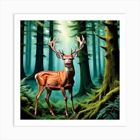 Deer In The Forest 35 Art Print