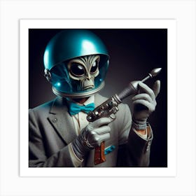 Alien Man Holding A Gun Art Print