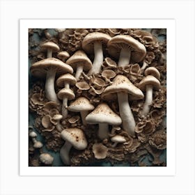 Mushrooms On A Blue Background Art Print