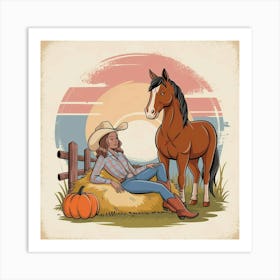 Cowgirl And Horse Art Print