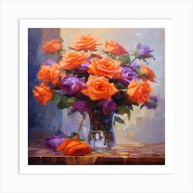 Orange Roses In A Vase Art Print