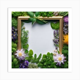 Frame With Flowers And Herbs Art Print