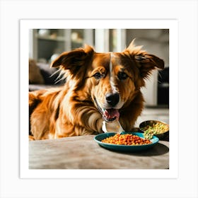 A Photo Of A Dog With A Bowl Of Fresh Raw Food Art Print