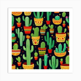 Mexican Cactus Pattern 19 Art Print