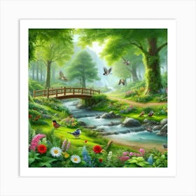 Bridge In The Forest 3 Art Print