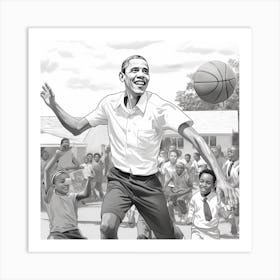 Obama Playing Basketball Coloring Page Art Print