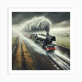 Steam Train In The Rain Art Print